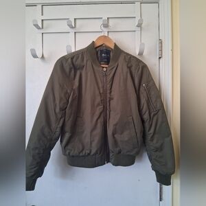 Madewell Green Bomber Jacket with Ribbed Collar